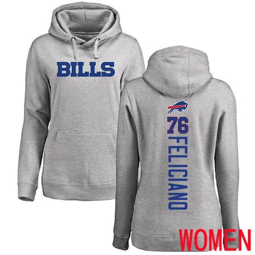 NFL Women Buffalo Bills #76 Jon Feliciano Ash Backer Pullover Hoodie Sweatshirt